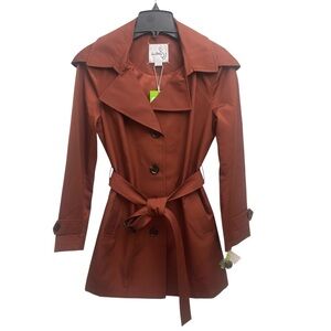 NWT Sam Edelman Red Water Repellent Hooded Belted Trench Coat - Sz M - MSRP $200